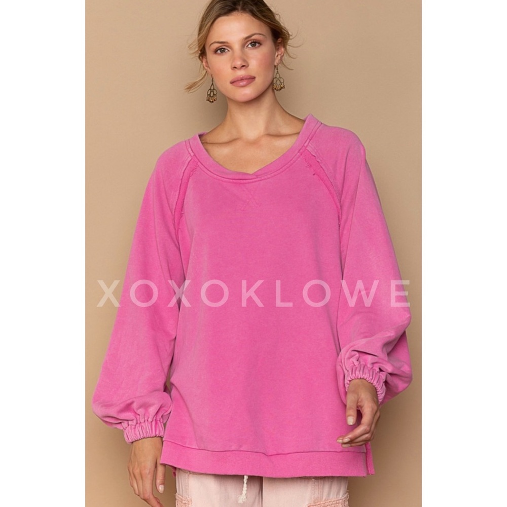 POL Pink French Terry Criss Cross Back Pullover | Slouchy Fit - Picture 10 of 12